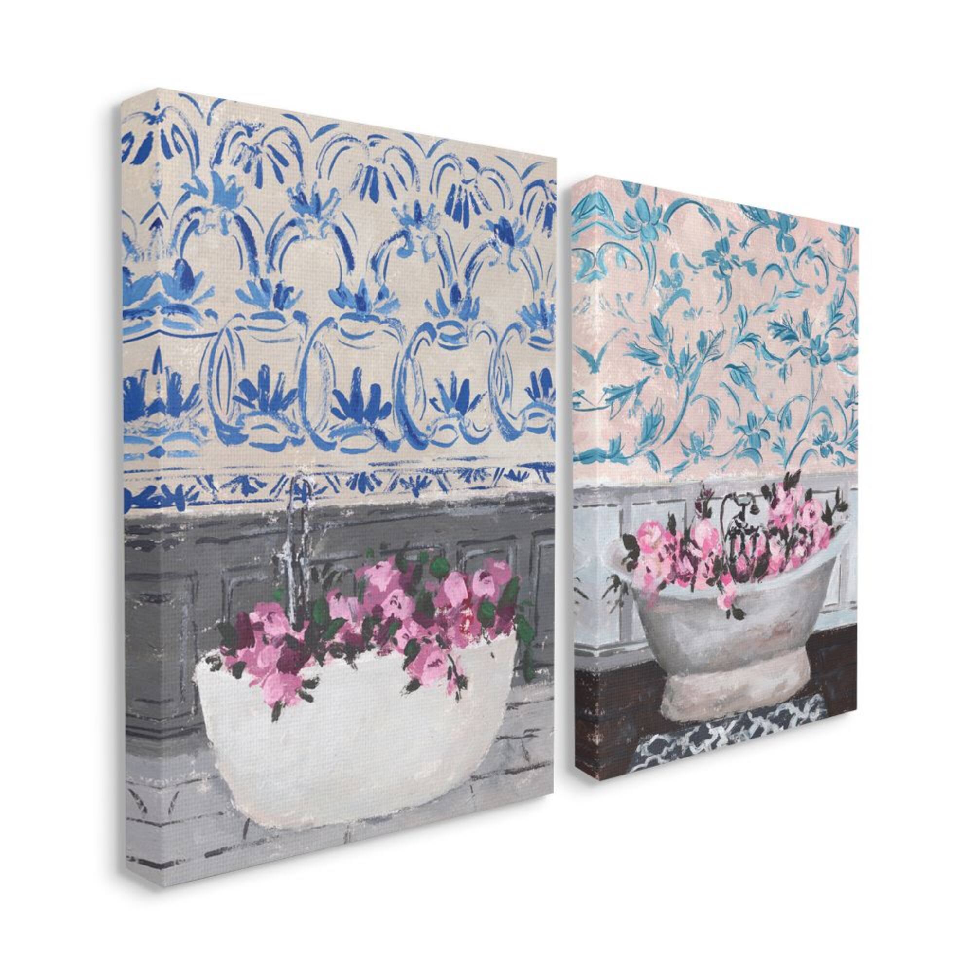 Stupell Industries Flowers In Bath Tub Pink Blue Interior Design Canvas Wall Art